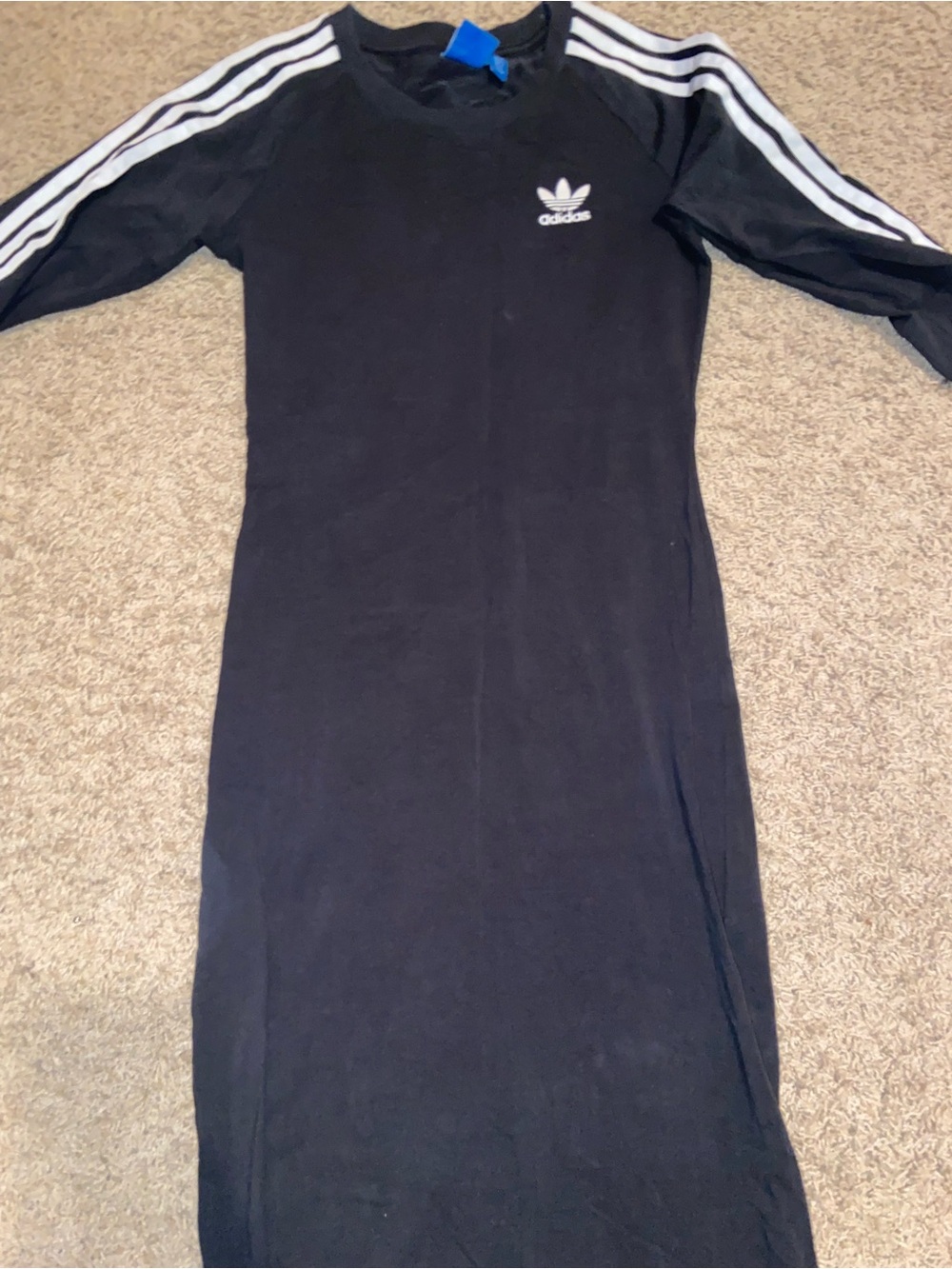 adidas Black Long-Sleeve Three-Stripe Midi Dress